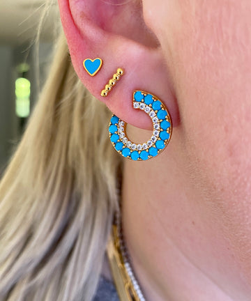 Turquoise & Zirconia Front Facing Hoops