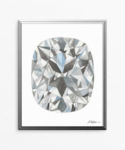 Cushion Cut Diamond Watercolor Rendering printed on Paper