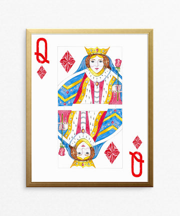 Queen of Diamonds Watercolor Rendering on Paper